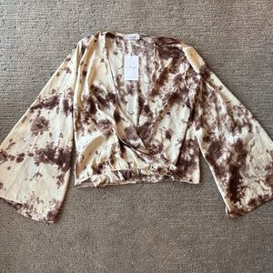Stellar Boutique Brown and Cream Tie-Dye Blouse